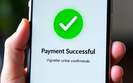 A payment confirmation screen with a green checkmark.